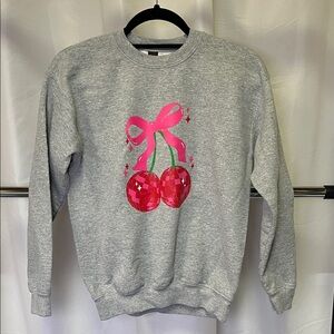 Revelation girls Gray Sweatshirt with Pink Cherry Design youth large